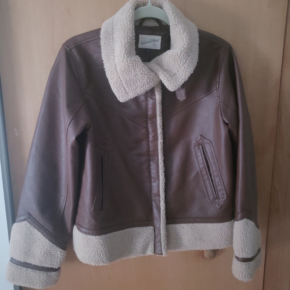 Faux Brown Leather Aviator Jacket